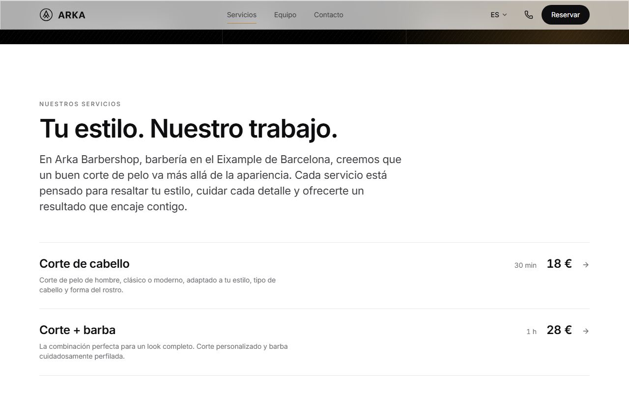 Servicios y precios en arkabarbershop.com
