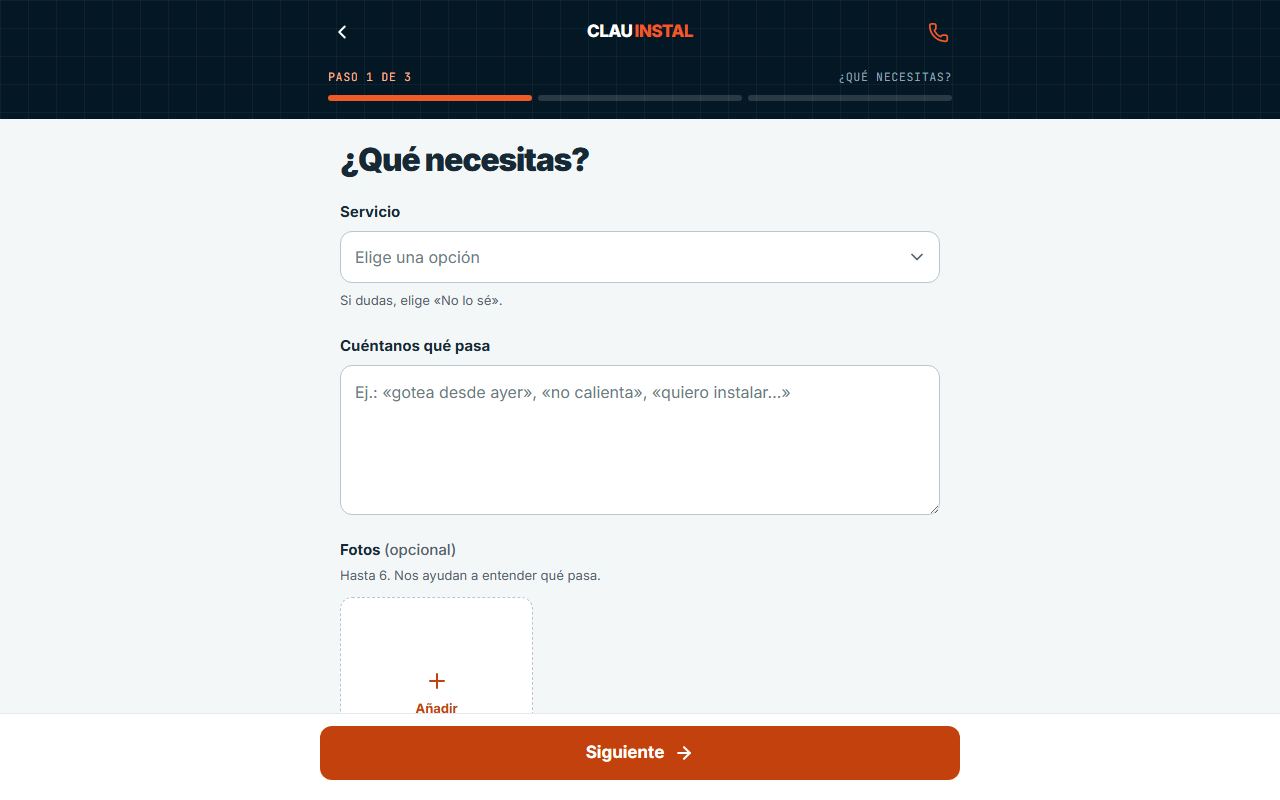Formulario para pedir visita en clauinstal.com